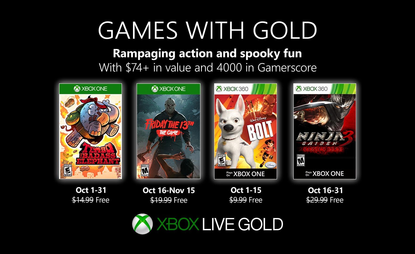 Games With Gold ottobre 2019: ecco i giochi gratis per Xbox One e Xbox 360