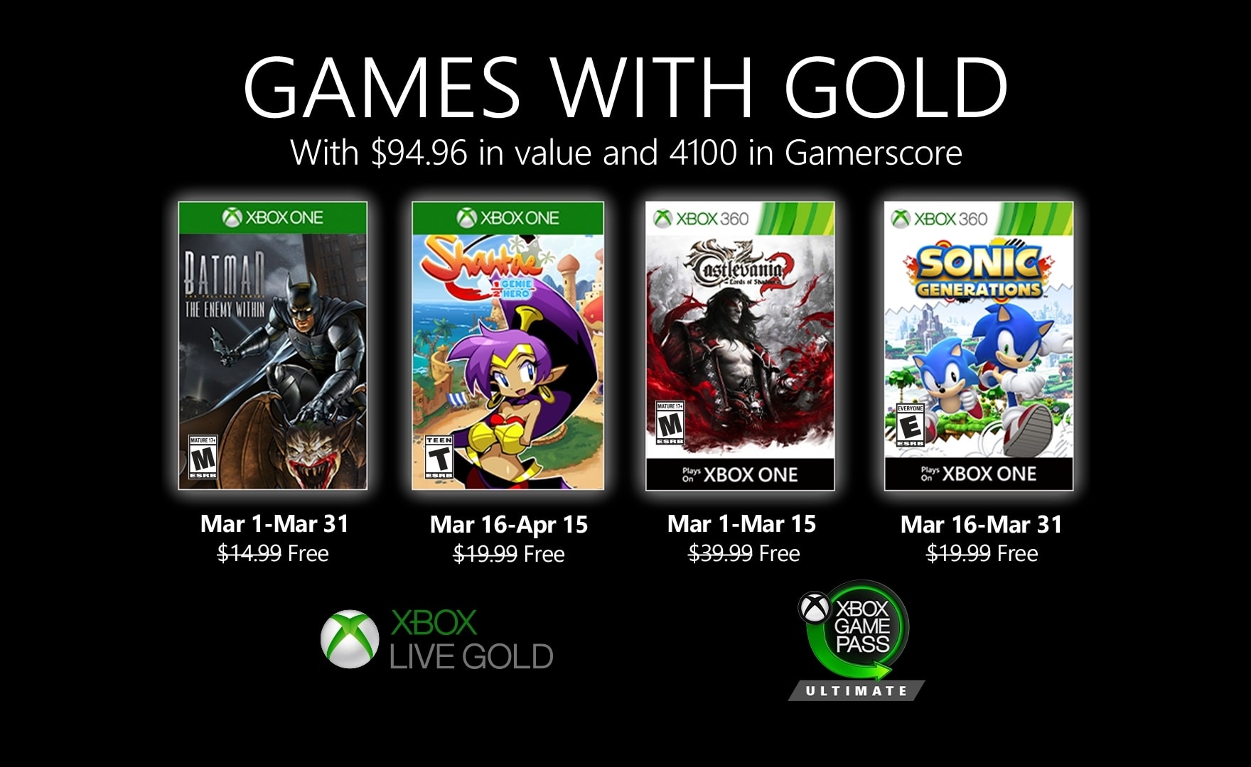 Xbox Games with Gold: annunciati i giochi gratis di marzo 2020