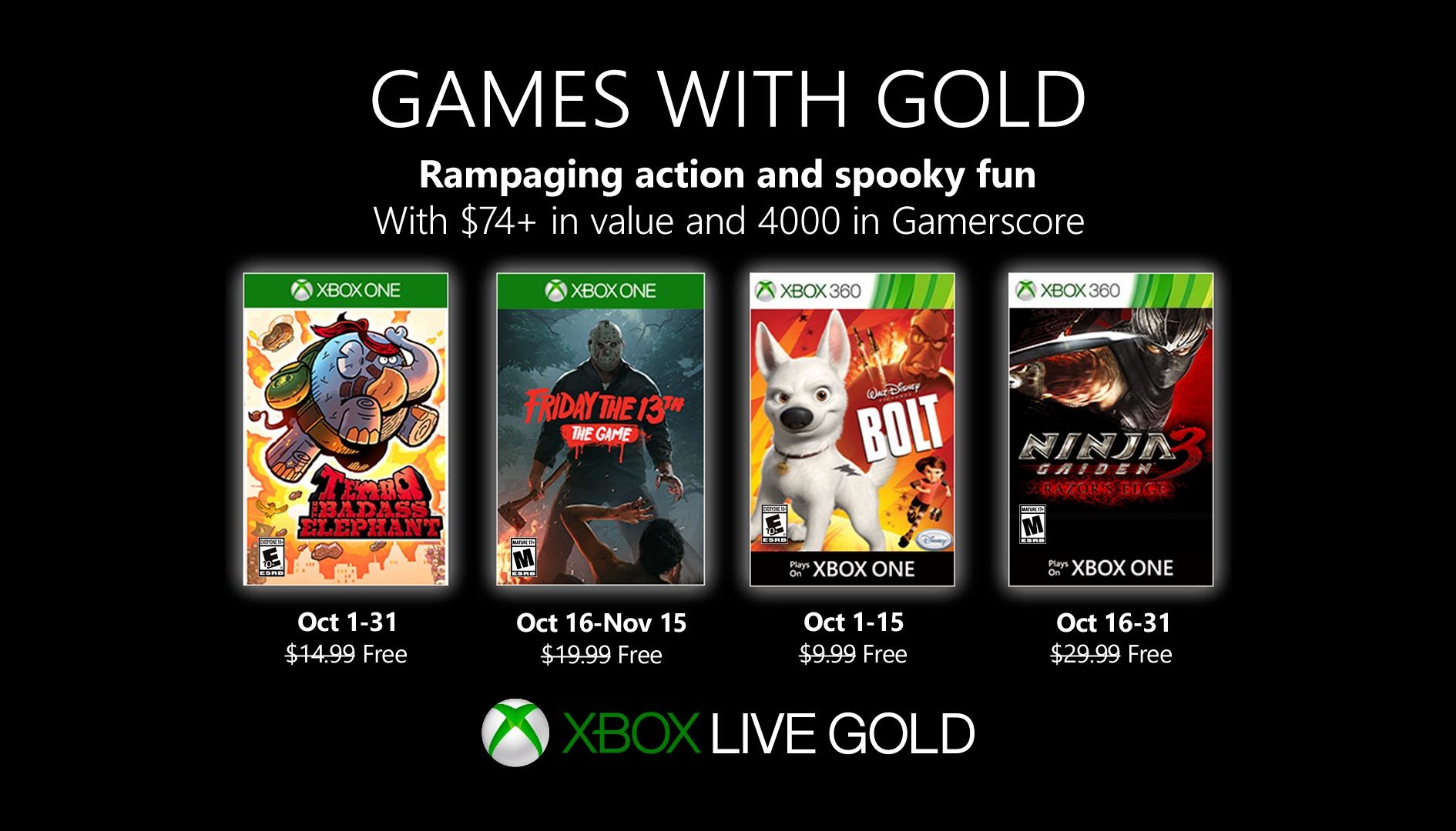 Games With Gold ottobre 2019: ecco i giochi gratis per Xbox One e Xbox 360