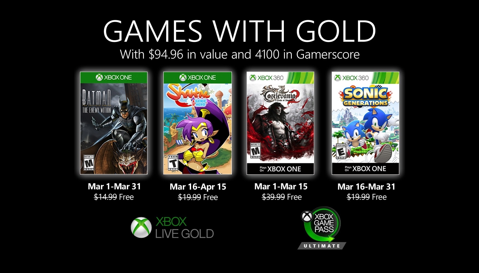Xbox Games with Gold: annunciati i giochi gratis di marzo 2020