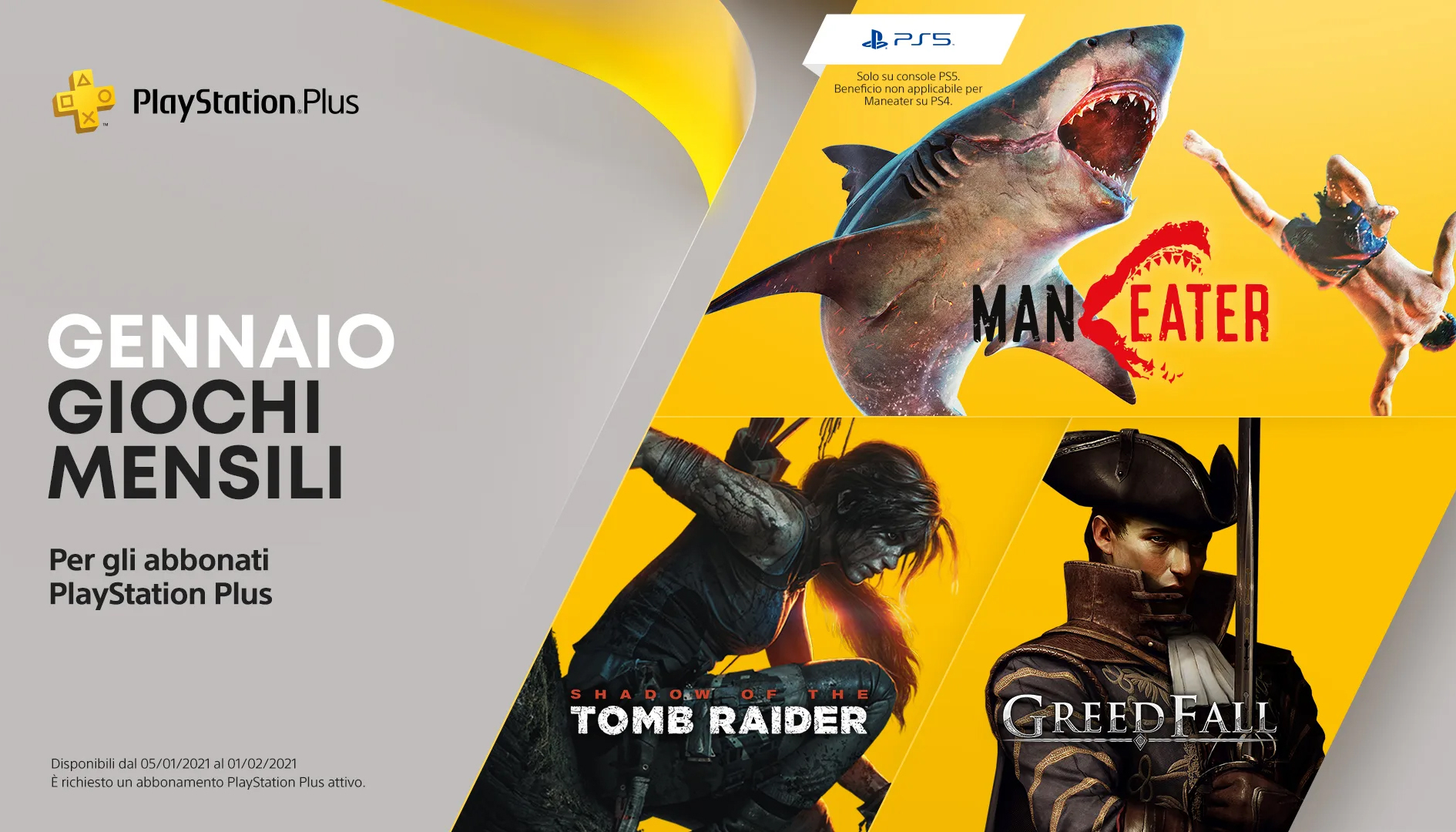 PS Plus, i giochi gratis PS4 e PS5 di gennaio 2021