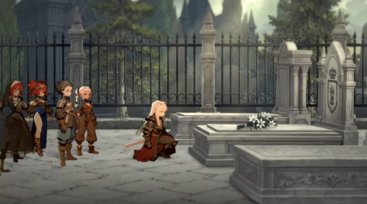 DAWNGAZER Xbox: i personaggi davanti a un cimitero gotico