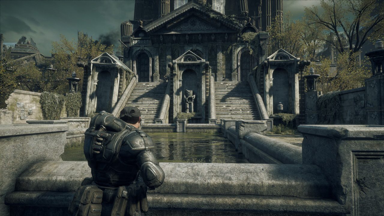 Platino di Gears of War Reloaded: Marcus davanti alla fontana della piazza