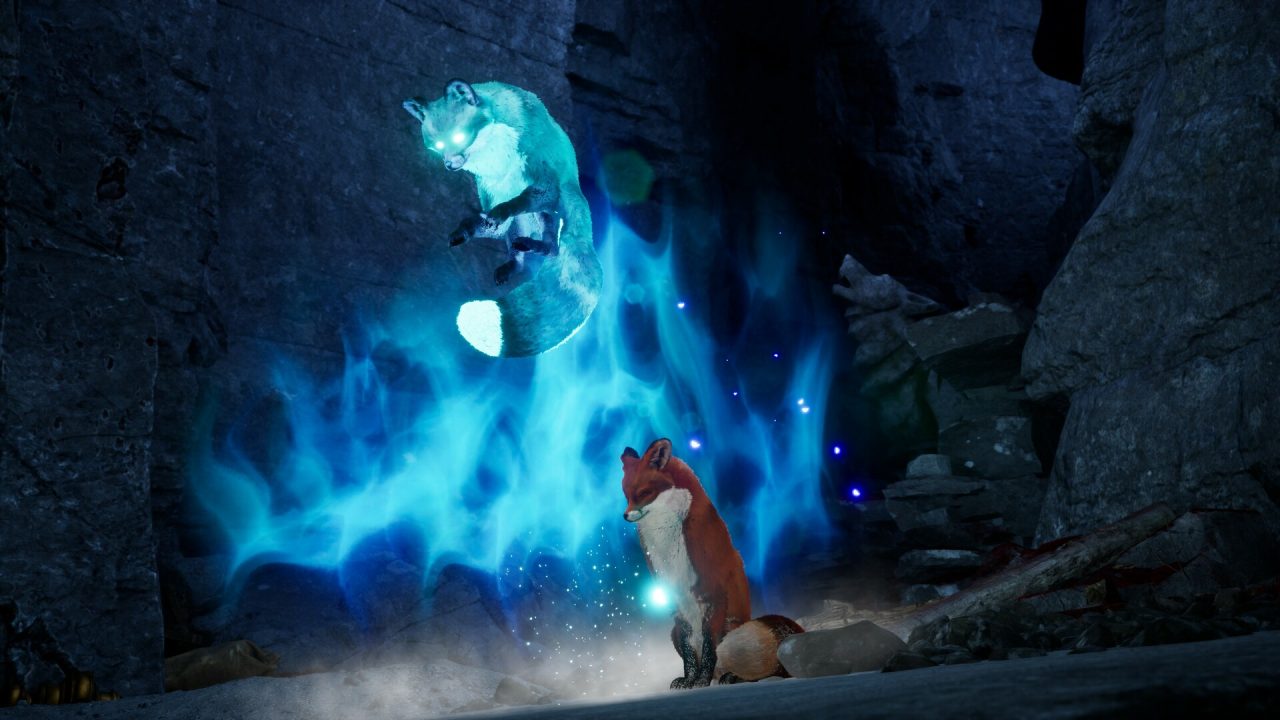 Platino di Spirit of the North 2: la volpe davanti a uno spirito luminoso in una grotta