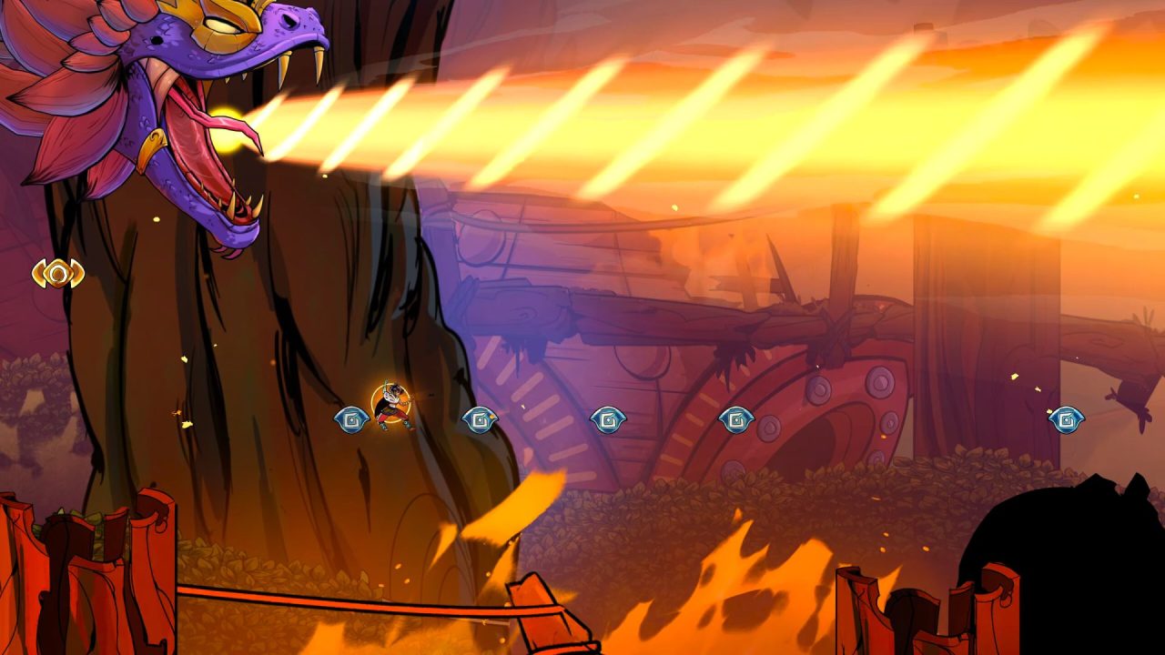 Suri The Seventh Note: un livello con una creatura che sputa fuoco