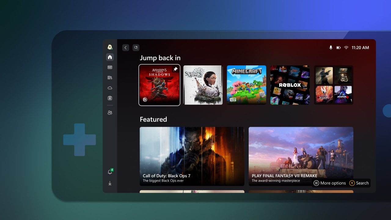 App Xbox per PC: la Home con i giochi in evidenza su un dispositivo portatile