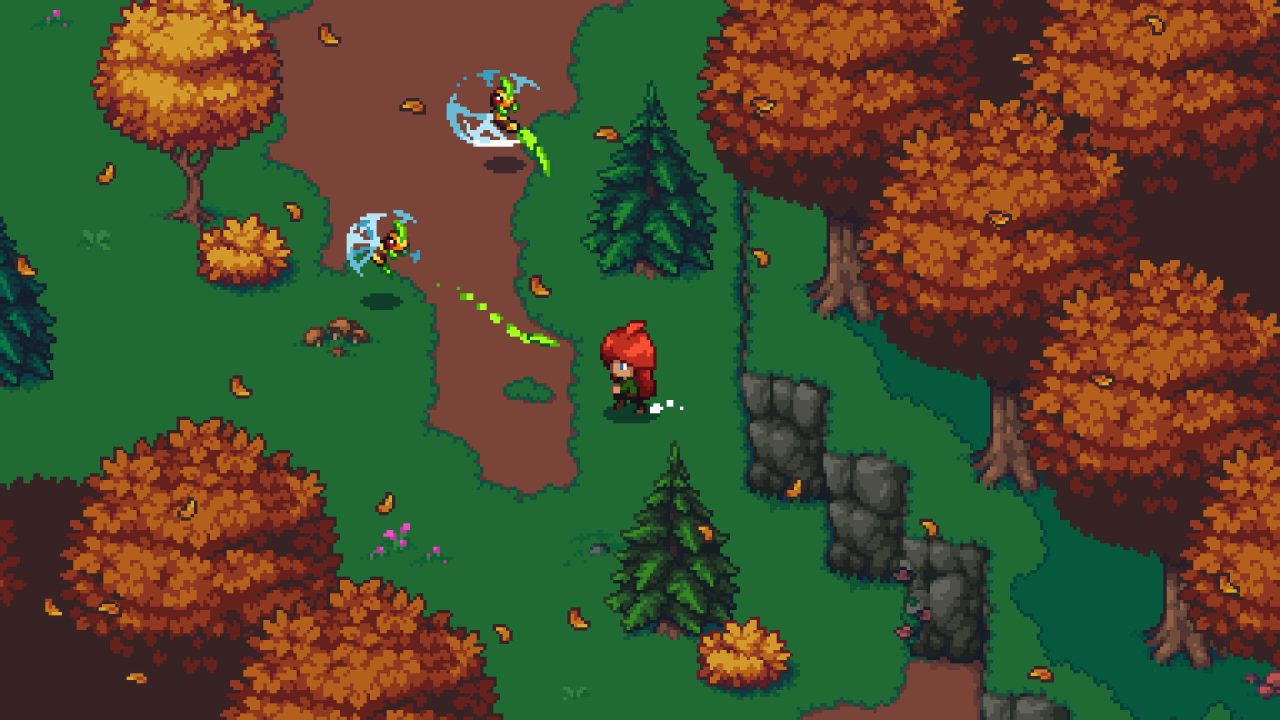 Arietta of Spirits trofei: la protagonista in un sentiero nel bosco d'autunno