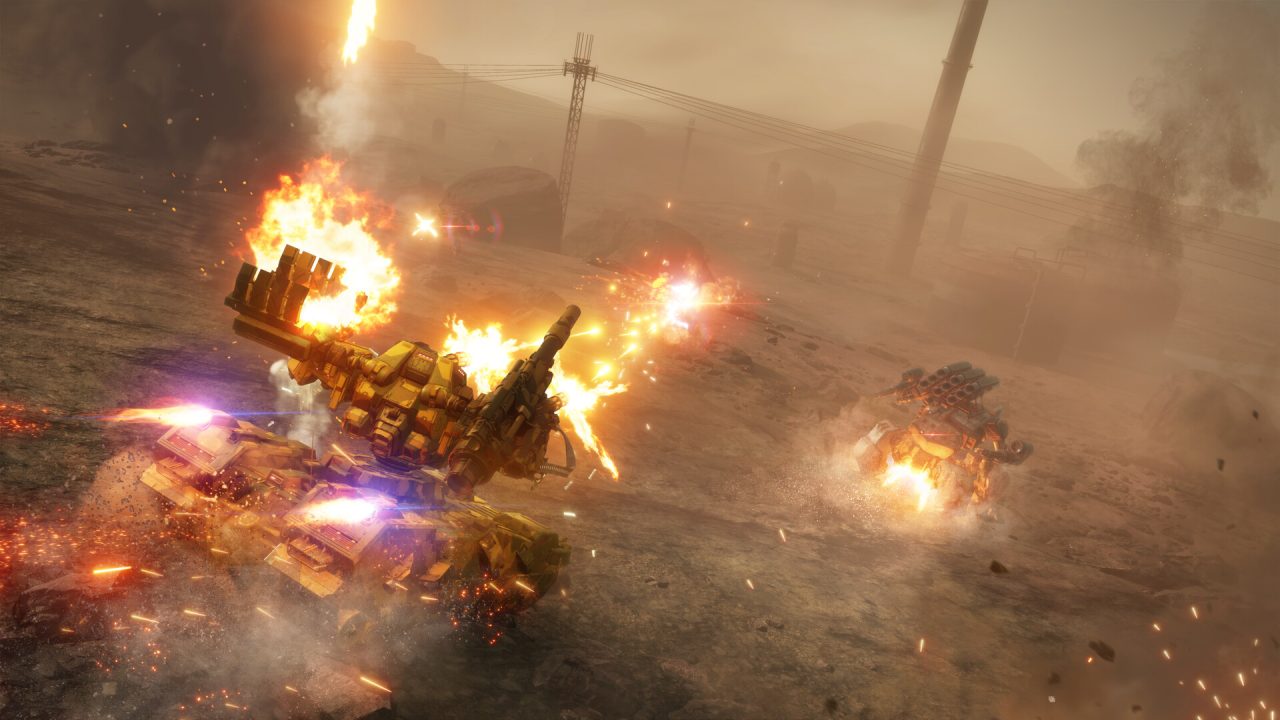 Platino di Armored Core VI: un AC pesante tra le esplosioni nel deserto