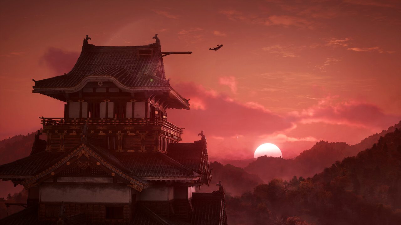 Platino di Assassin's Creed Shadows: un castello giapponese al tramonto
