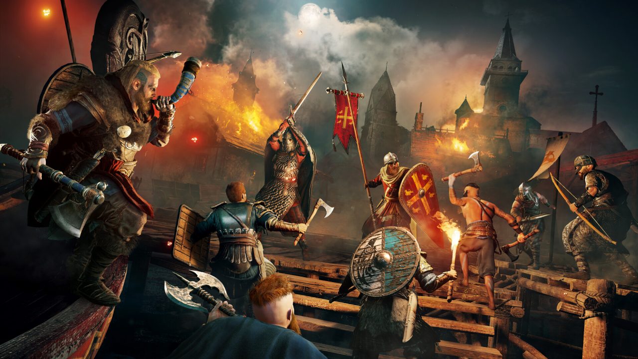 Platino di Assassin's Creed Valhalla: Eivor guida un assalto vichingo a un monastero in fiamme