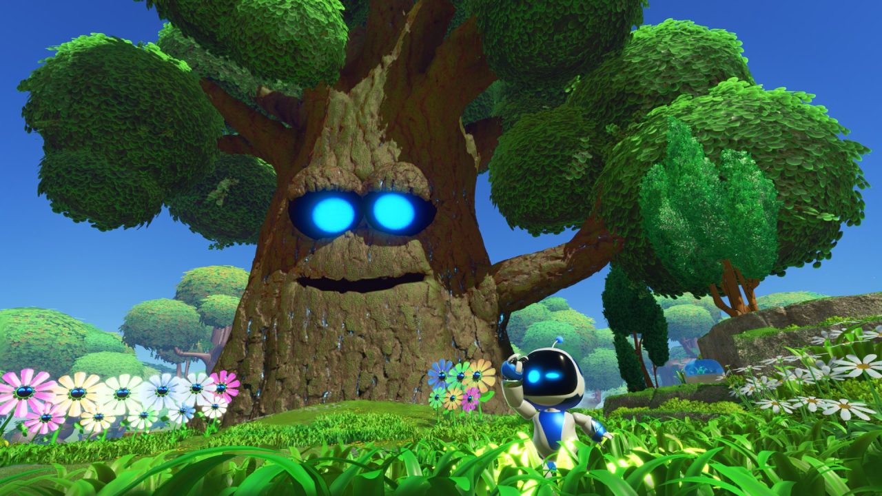 Astro Bot trofei: Astro davanti a un grande albero sorridente
