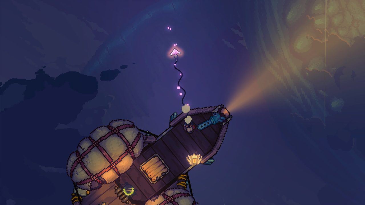 Black Skylands trofei: una nave volante illumina il cielo notturno