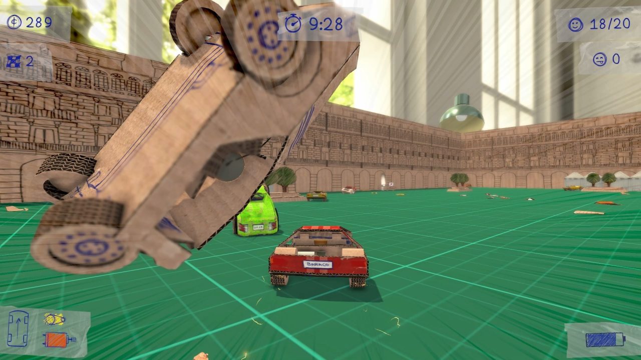 Platino di Concept Destruction: un'auto rossa e una capovolta in un'arena di cartone