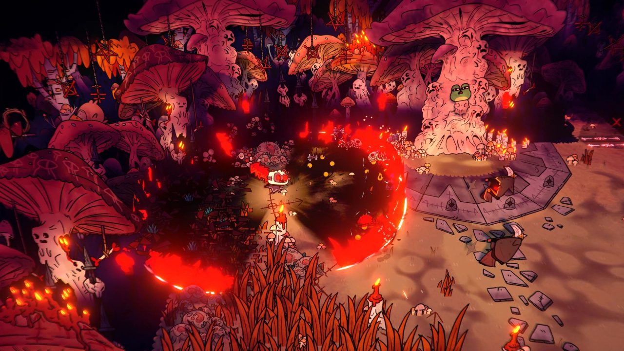 Platino di Cult of the Lamb: uno scontro nel dungeon dei funghi