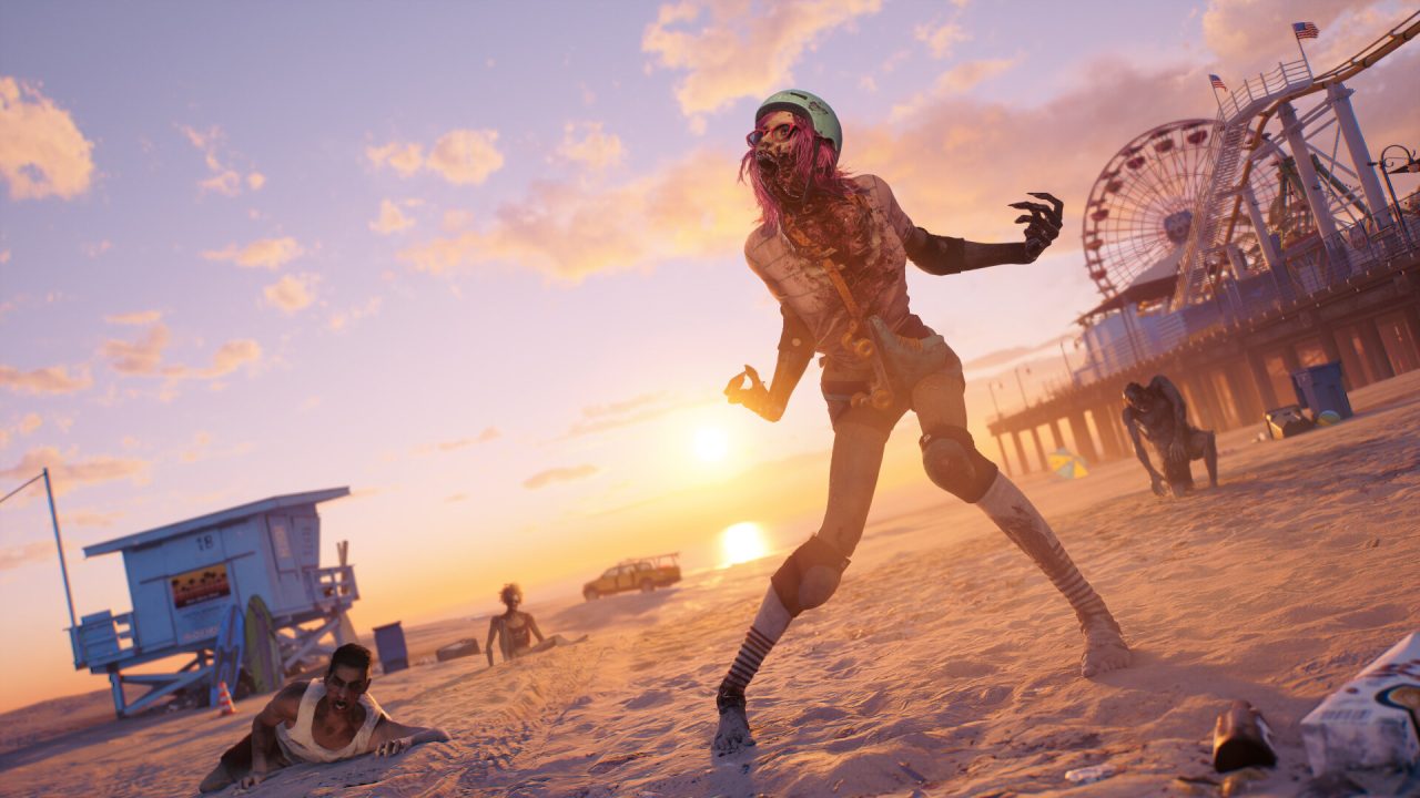 Dead Island 2 trofei: zombi sulla spiaggia di Santa Monica al tramonto