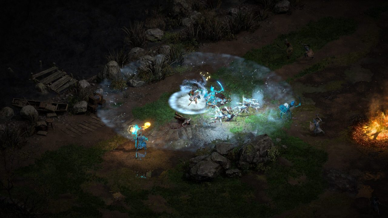 Diablo II Resurrected trofei: un incantesimo di gelo investe un gruppo di mostri