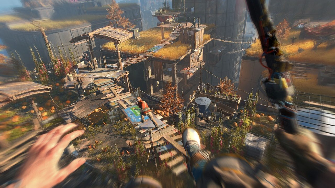 Platino di Dying Light 2: i tetti di legno e le passerelle dei quartieri di Villedor