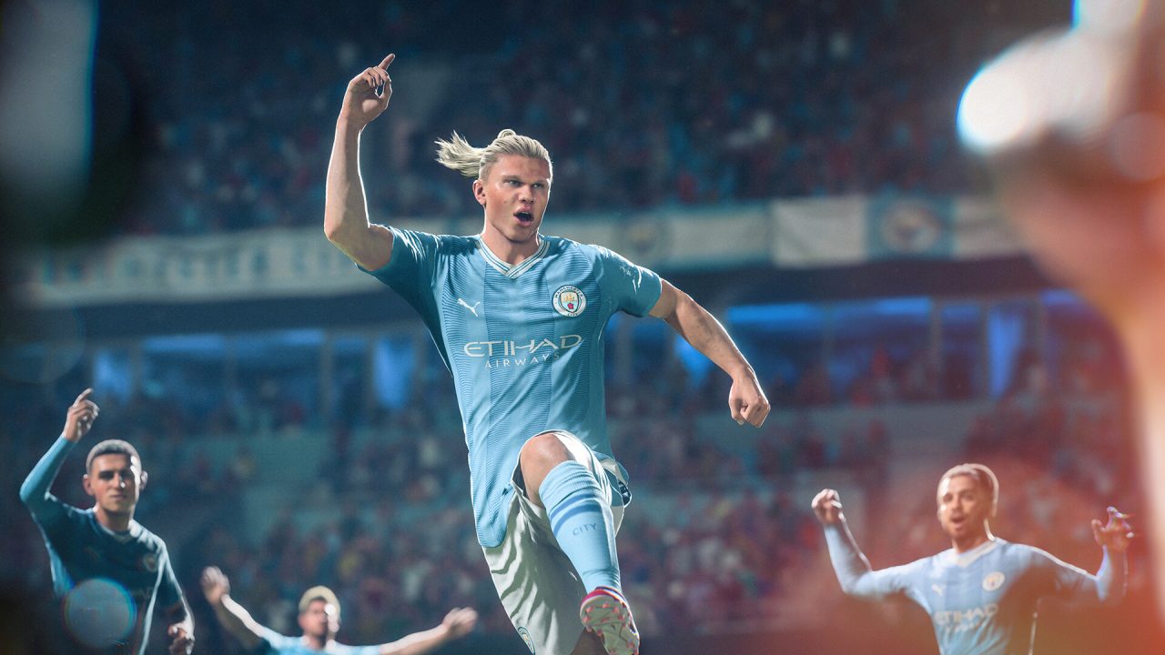 Platino di EA SPORTS FC 24: un attaccante esulta dopo il gol