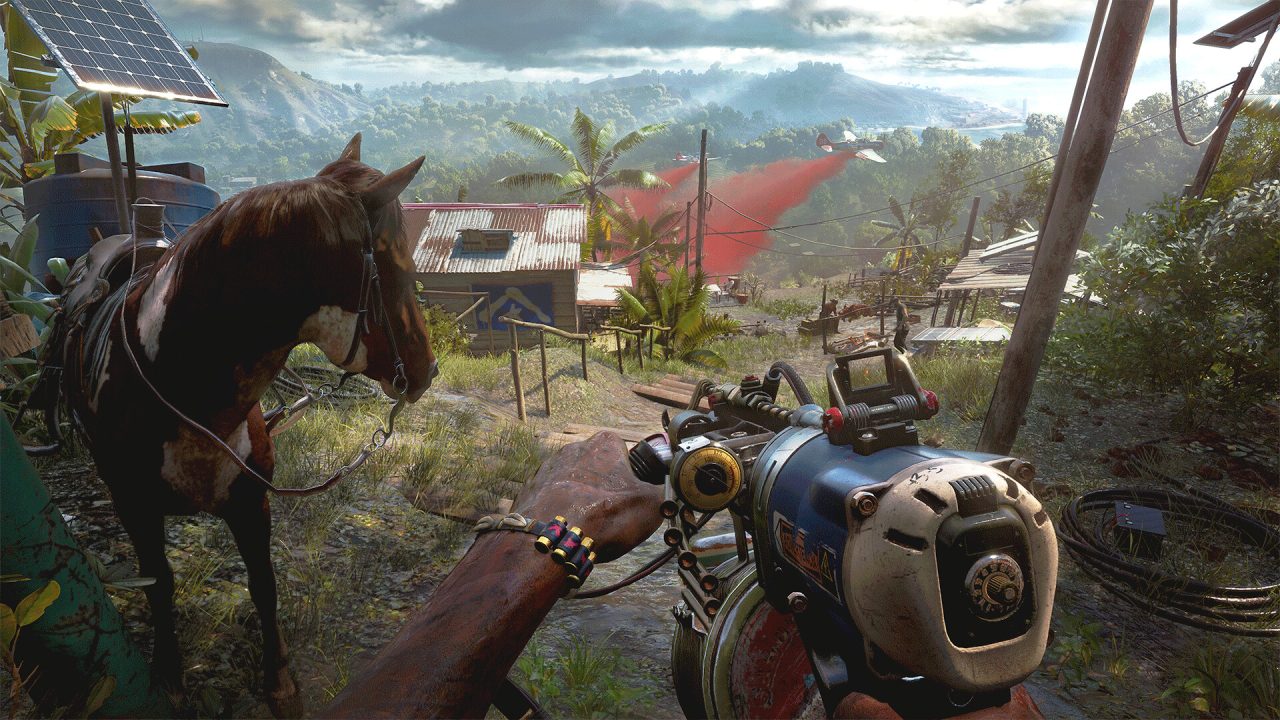 Far Cry 6 trofei: un cavallo e un'arma artigianale in un villaggio di Yara