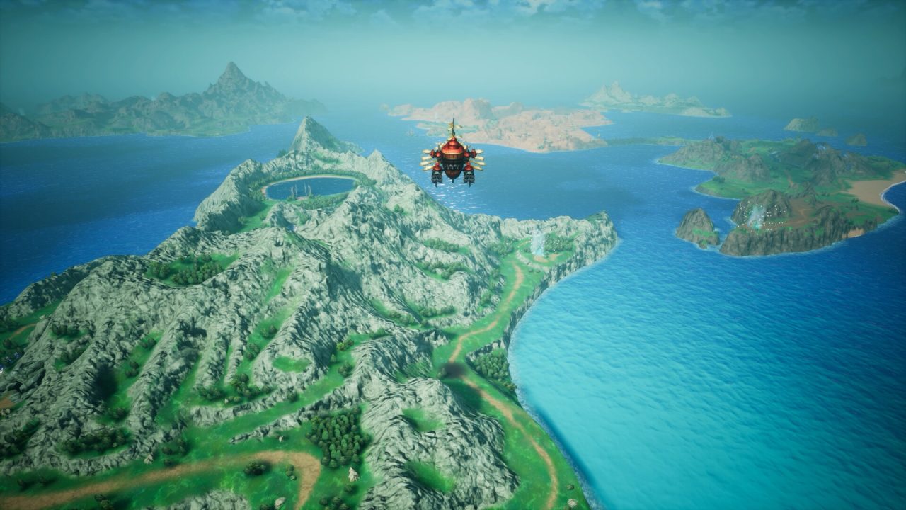 Mappa del mondo di Final Fantasy Resonance con la nave volante in viaggio tra le isole