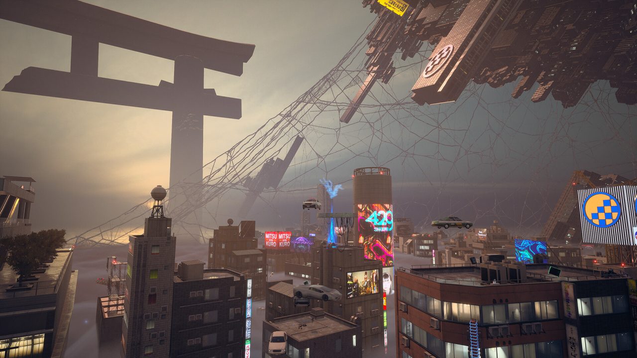 Platino di Ghostwire Tokyo: la città di Tokyo sospesa con un torii gigante
