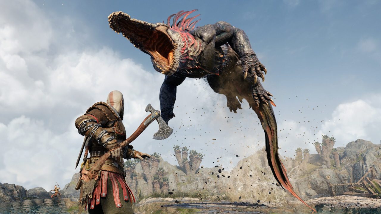 Platino di God of War Ragnarök: Kratos affronta un drago