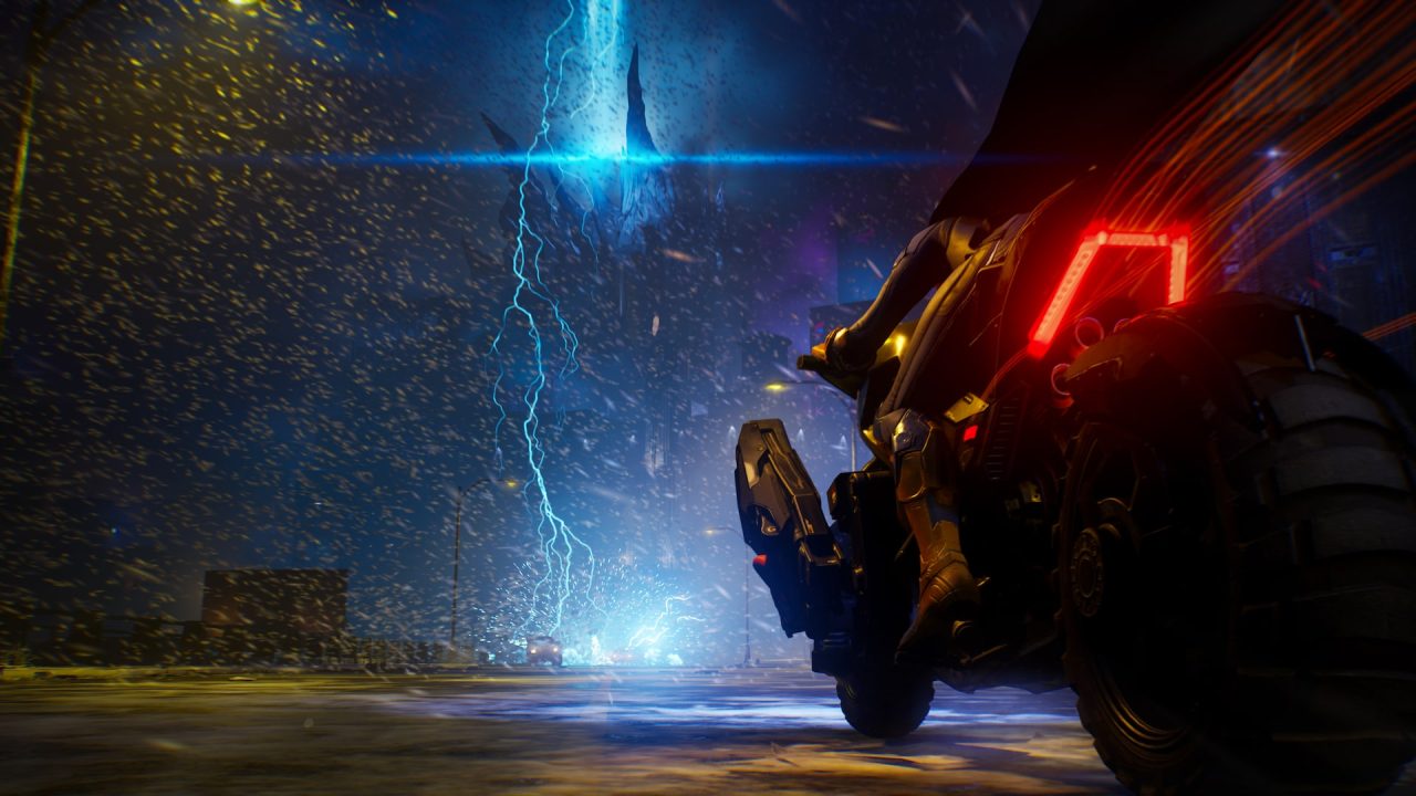 Platino di Gotham Knights: la Batcycle nella notte di Gotham