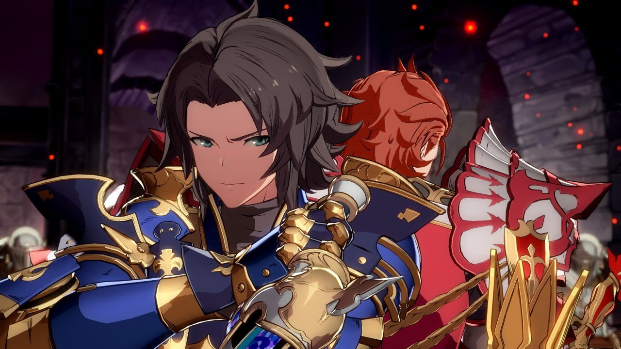 Granblue Fantasy: Versus trofei: due personaggi in primo piano in una scena della modalità RPG