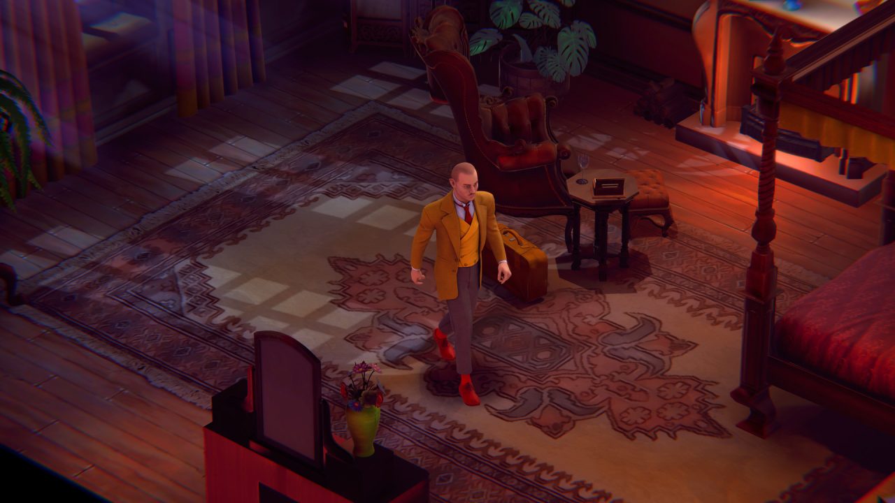 Platino di Hercule Poirot The First Cases: una stanza della villa con Poirot che avanza con la valigia
