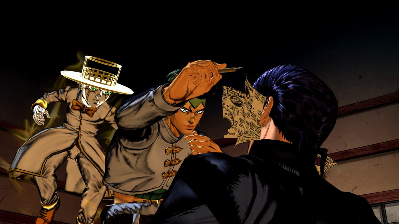 Platino di JoJo All-Star Battle R: Rohan e Kira in una scena di combattimento