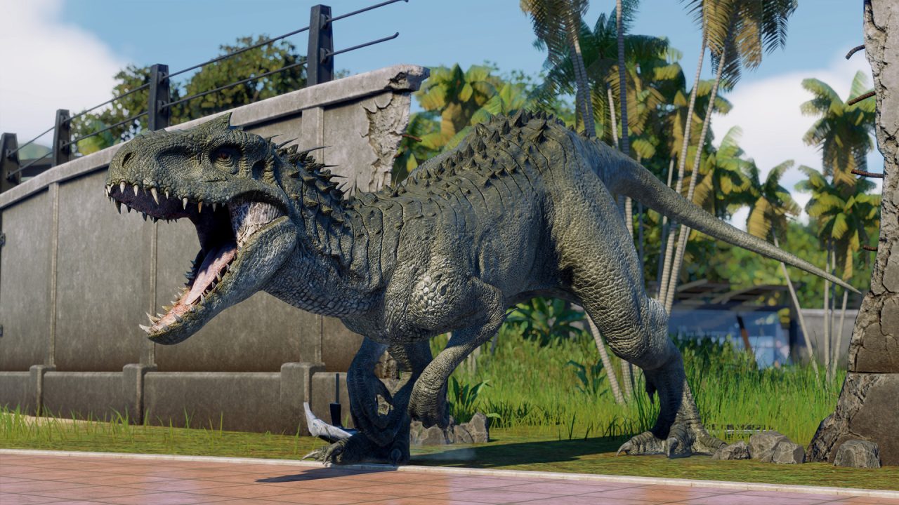 Platino di Jurassic World Evolution 2: un Indominus Rex dietro il recinto