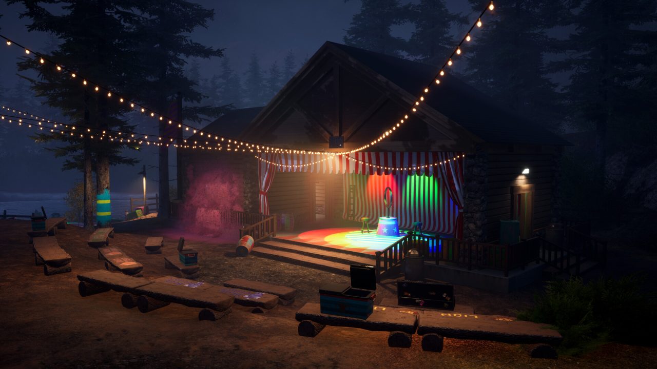 Platino di Killer Klowns from Outer Space: The Game: il campeggio illuminato nel bosco
