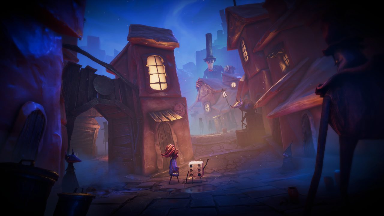 Platino di Lost in Random: Even e Dicey nel vicolo di una città in penombra