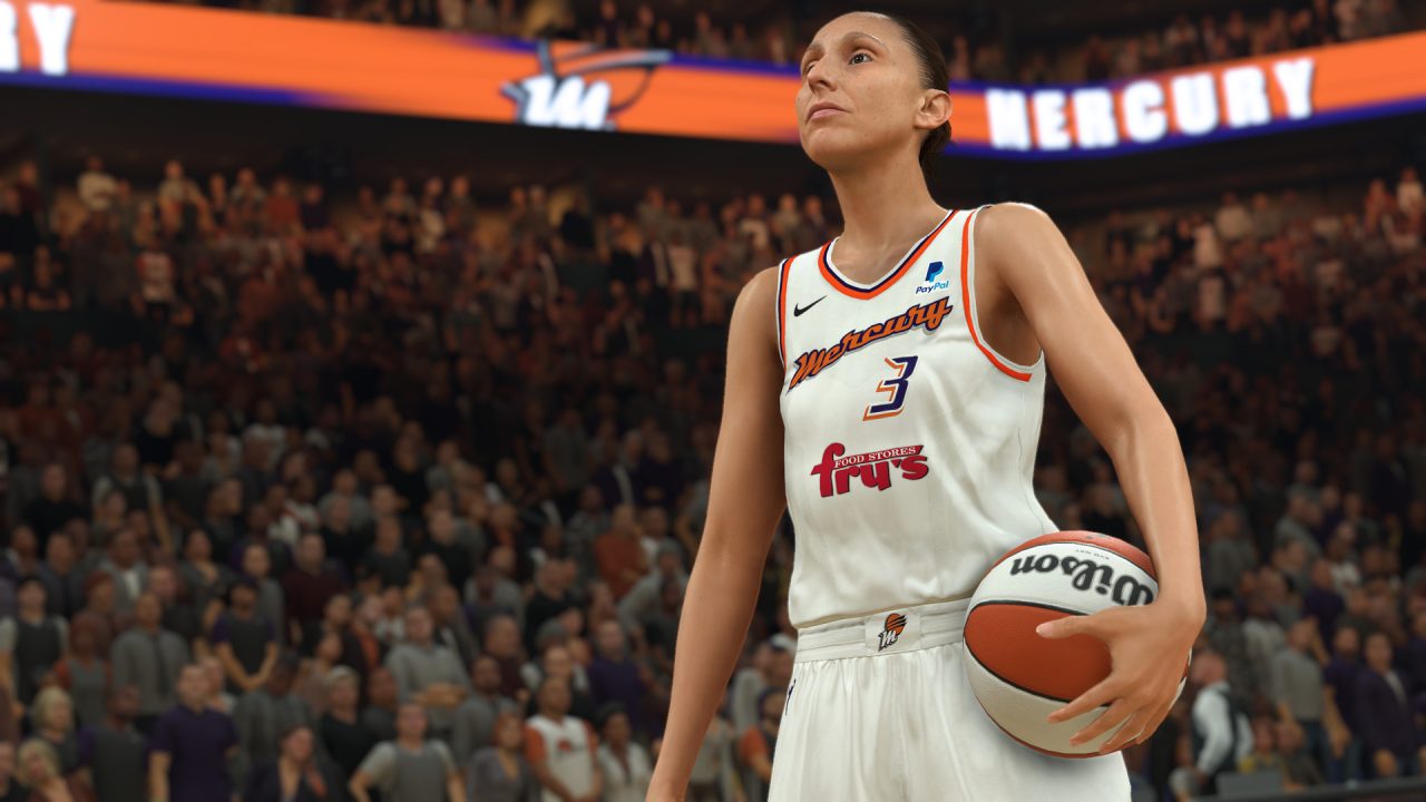 Platino di NBA 2K23: una giocatrice della WNBA tiene il pallone