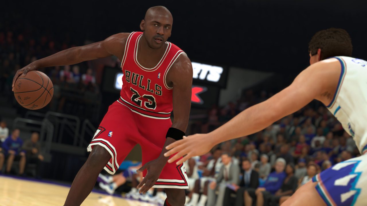 NBA 2K23 trofei: la leggenda dei Bulls palleggia contro un avversario