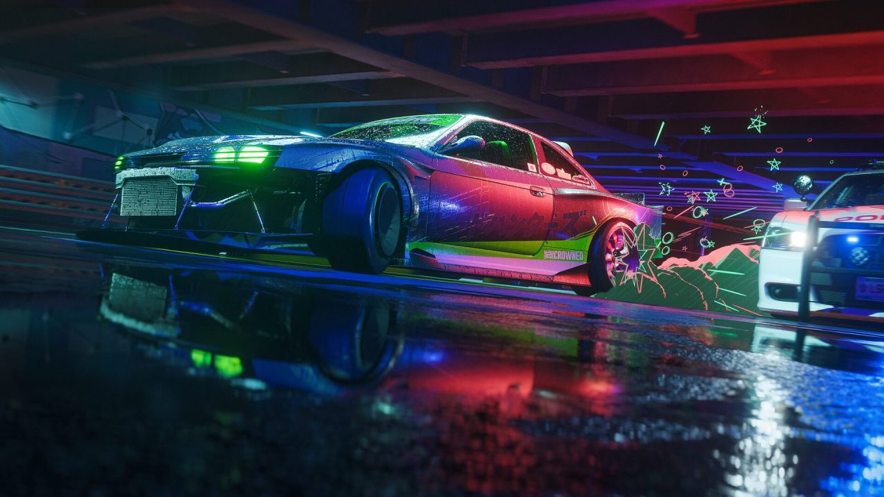 Platino di Need for Speed Unbound: un'auto sfreccia di notte