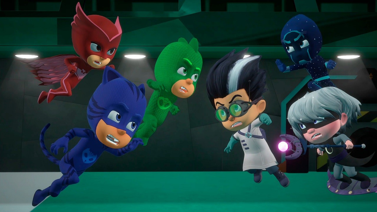 Platino di PJ Masks Eroi della Notte: i tre eroi affrontano i loro nemici in una scena d'azione