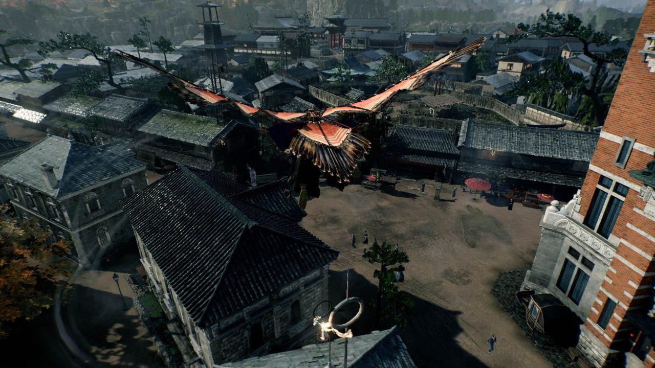 Platino di Rise of the Ronin: volo in aliante sopra i tetti