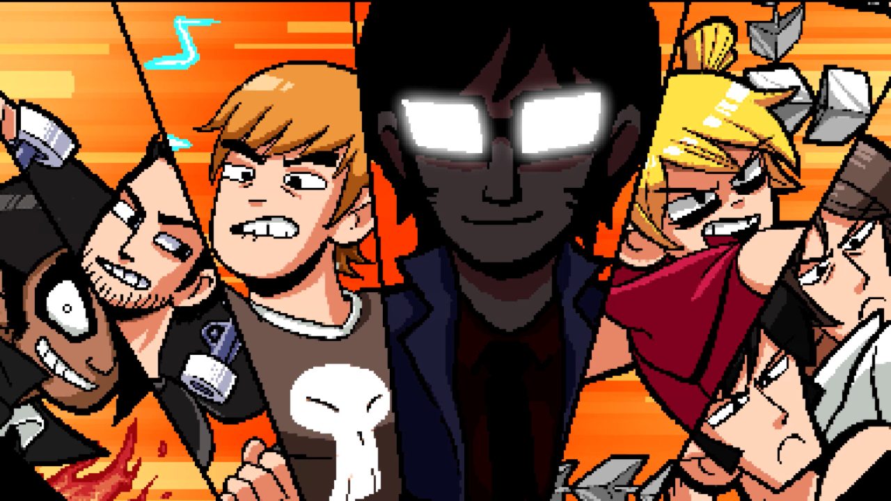 Platino di Scott Pilgrim vs. The World: The Game: i personaggi in un collage di illustrazioni a fumetti