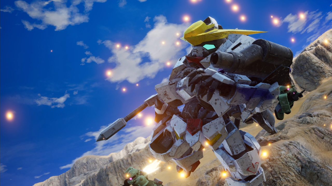 SD Gundam Battle Alliance trofei: un Gundam in volo sulle montagne