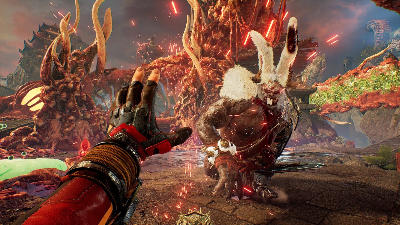 Platino di Shadow Warrior 3: Lo Wang affronta un demone coniglio con la lama infuocata