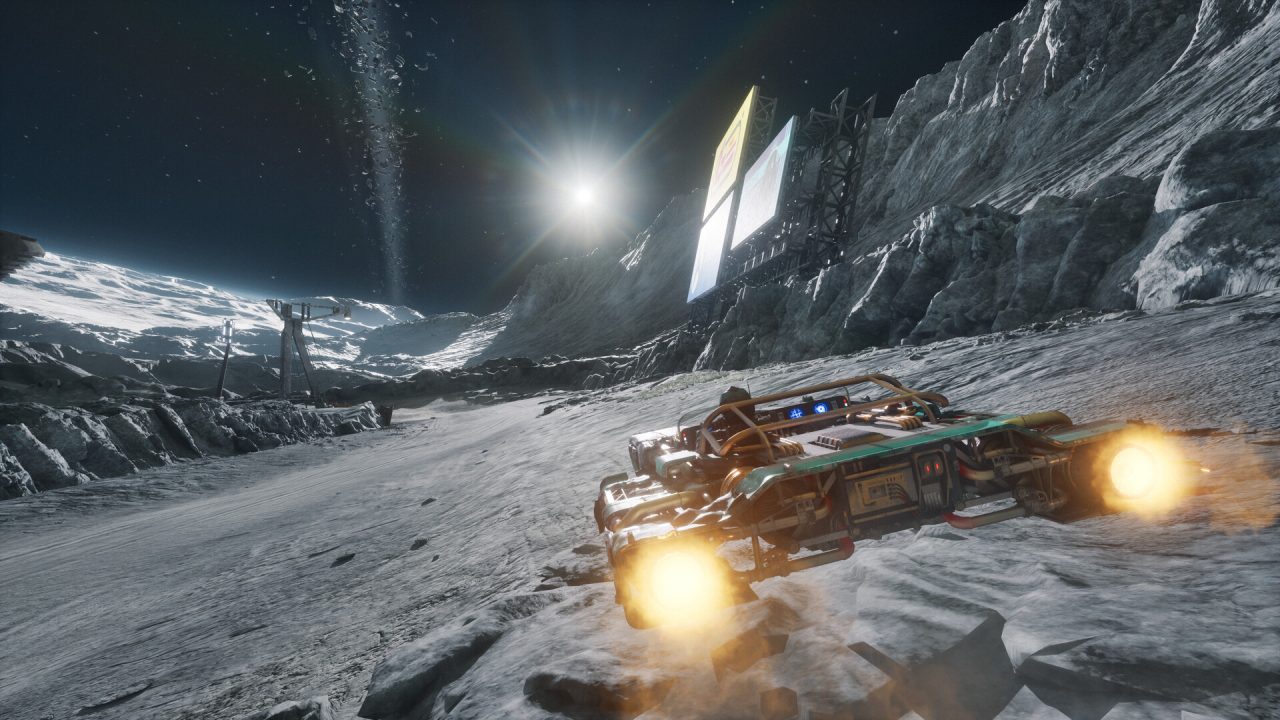 Un veicolo corre su un pianeta ghiacciato in Star Wars: Galactic Racer