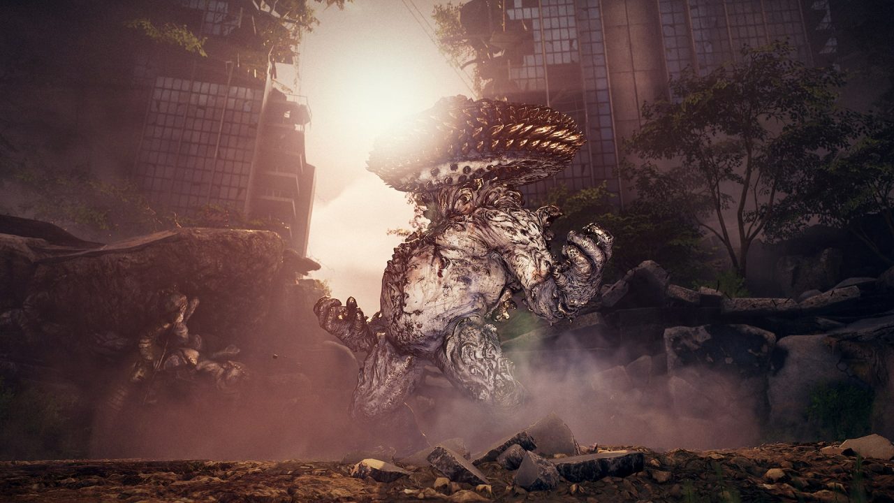Platino di Stellar Blade: un gigantesco Naytiba tra le rovine