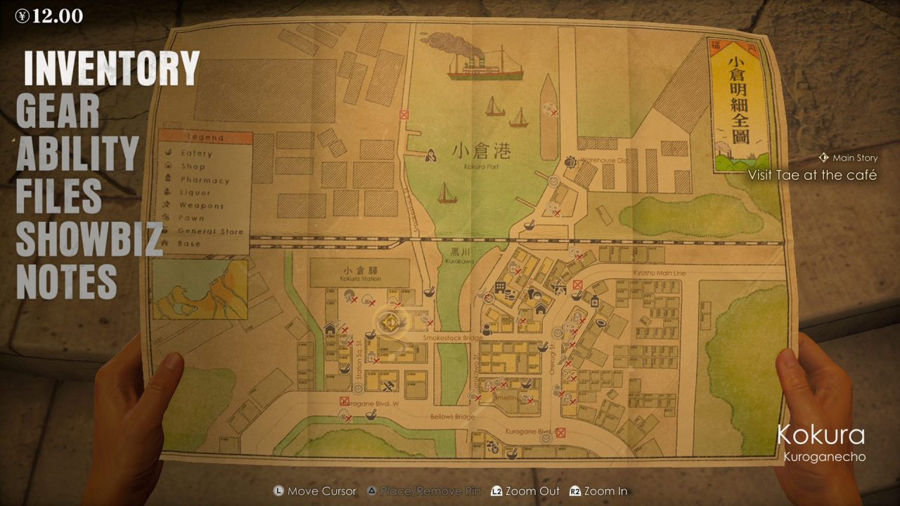Stranger Than Heaven: la mappa di Kokura nell'inventario del gioco
