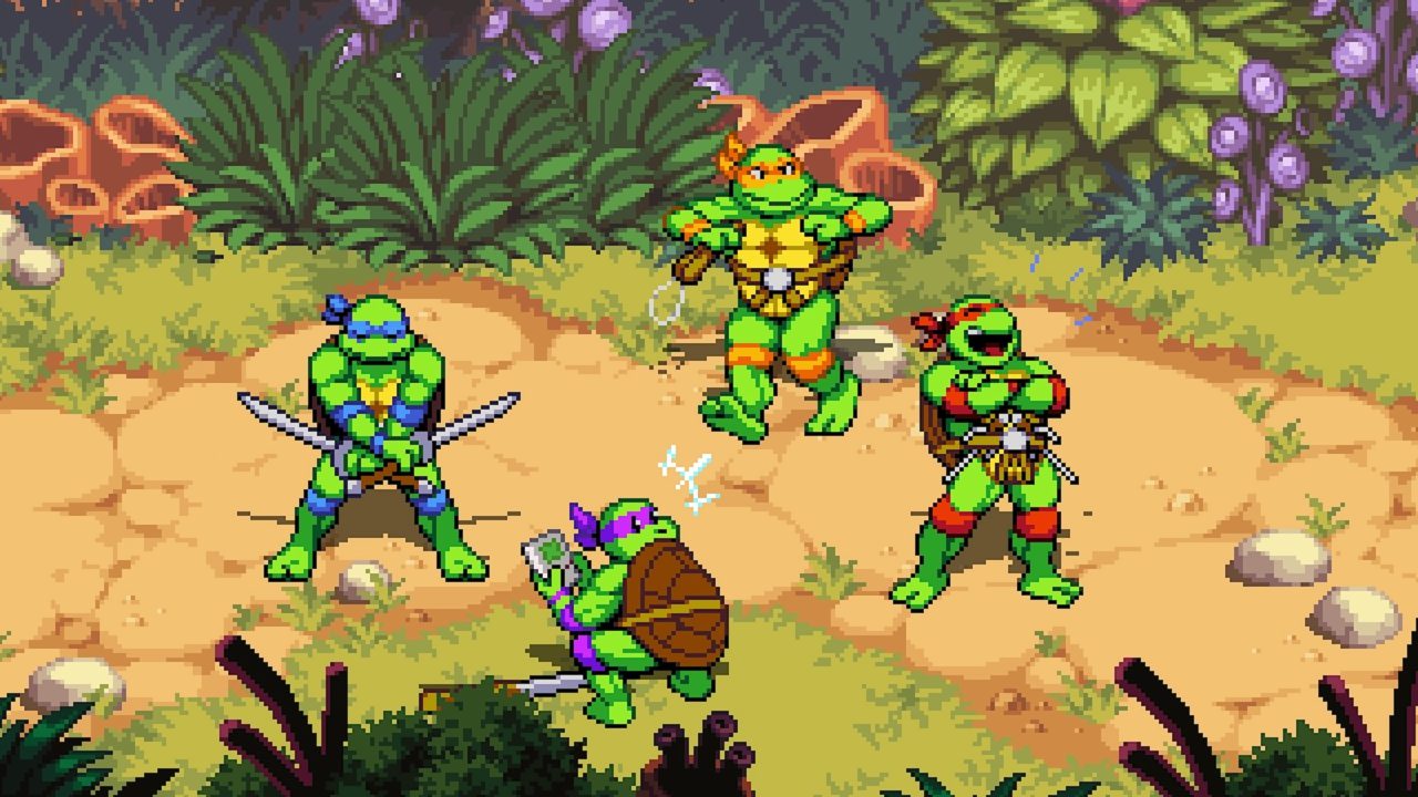 Platino di TMNT Shredder's Revenge: le tartarughe in un livello nella giungla