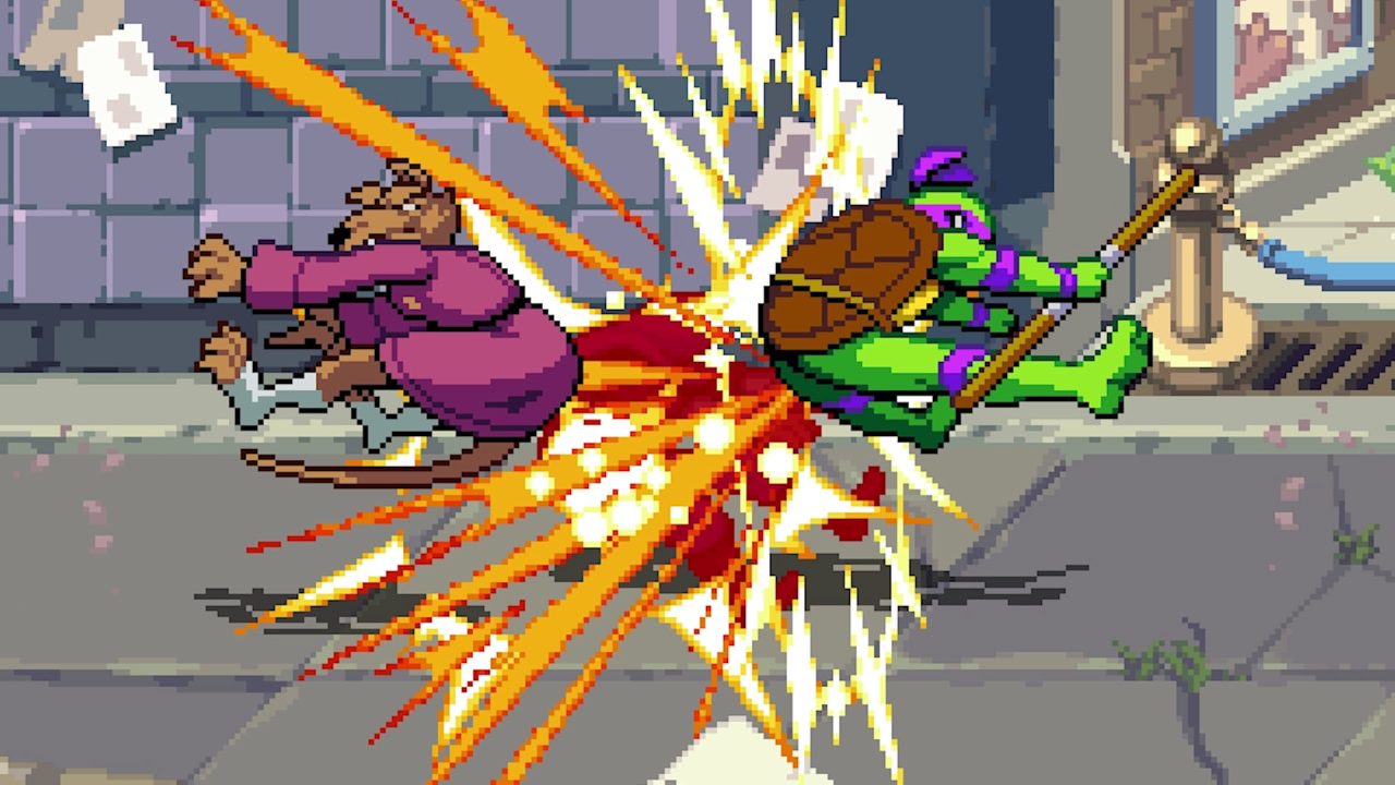 TMNT Shredder's Revenge trofei: una tartaruga colpisce Splinter in un attacco