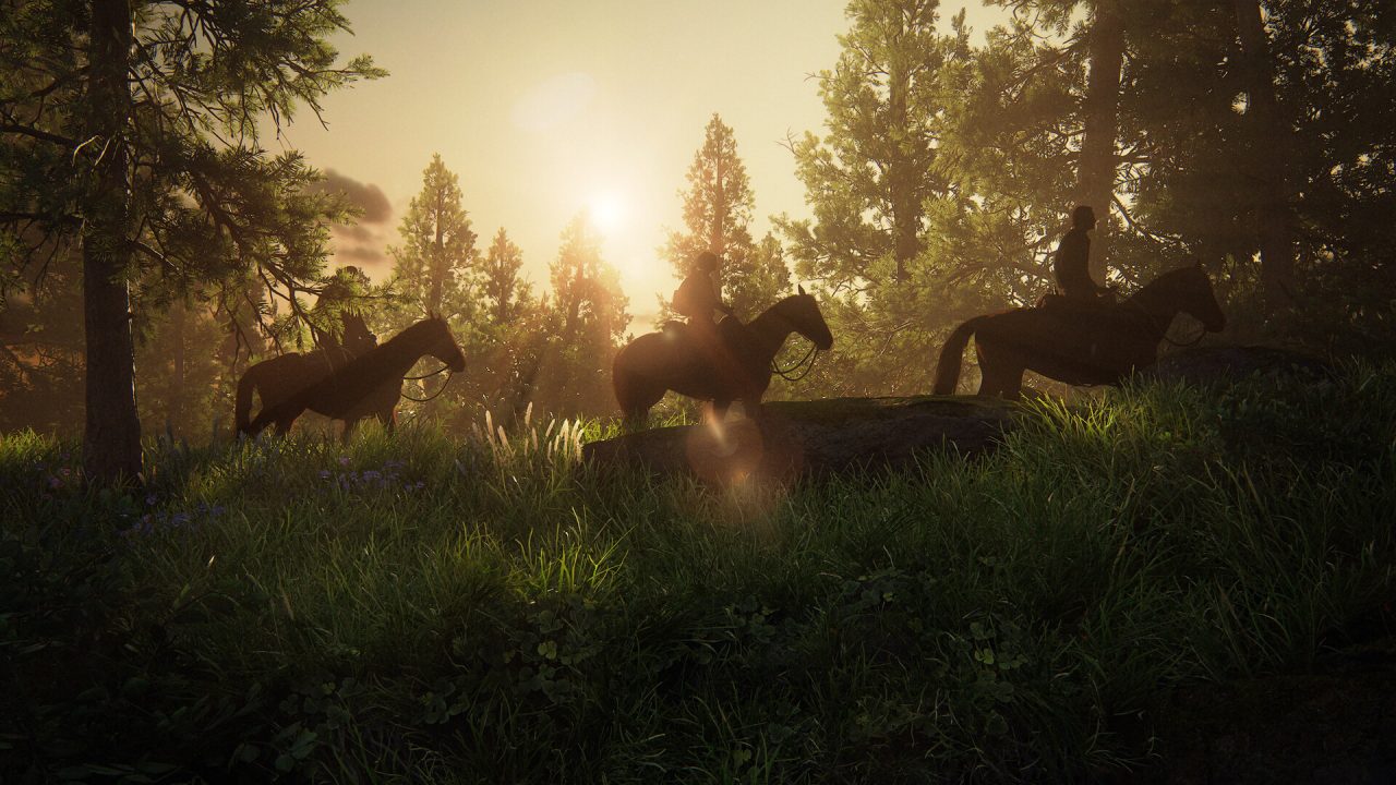 Platino di The Last of Us Parte I: Joel ed Ellie a cavallo al tramonto