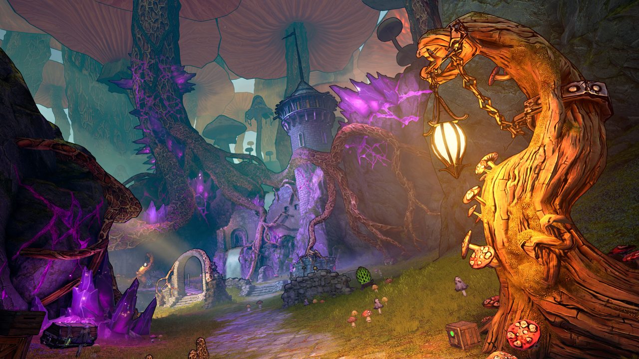 Platino di Tiny Tina's Wonderlands: una foresta di funghi con lanterne