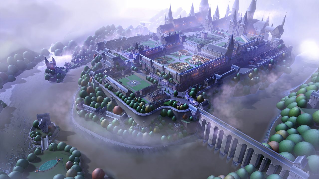Platino di Two Point Campus: il campus della scuola di magia nella nebbia