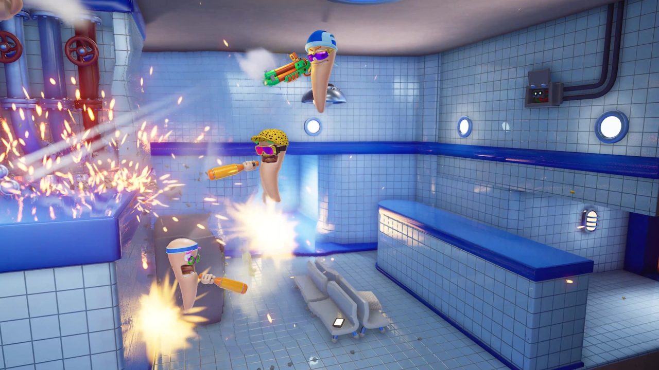 Platino di Worms Rumble: un'arena piastrellata dove i vermi si sparano con le armi